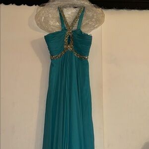 Teal Evening Gown with Embellished Straps
